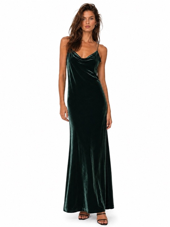 Banana Republic Dresses & Skirts - BANANA REPUBLIC Rita Velvet Maxi Dress XL Green Silk Blend Cowl Neck Bias Cut